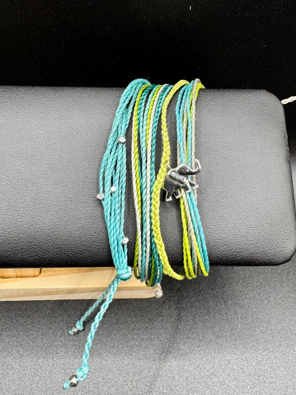 Pura Vida Silver Elephant Charm Silver Beaded Teal Yellow Grey Bracelet Stack